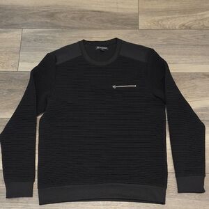 Black Crewneck Sweater with Zipper Pocket